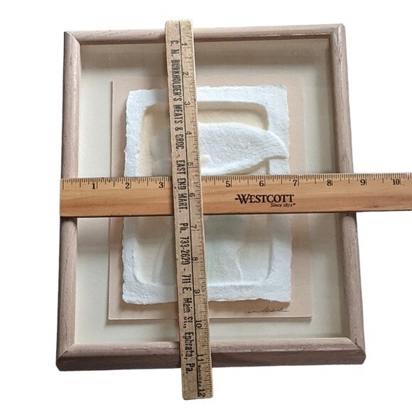 Hand cast paper flowers framed set of 2 Figi graphics signed vintage wall decore - Picture 3 of 9